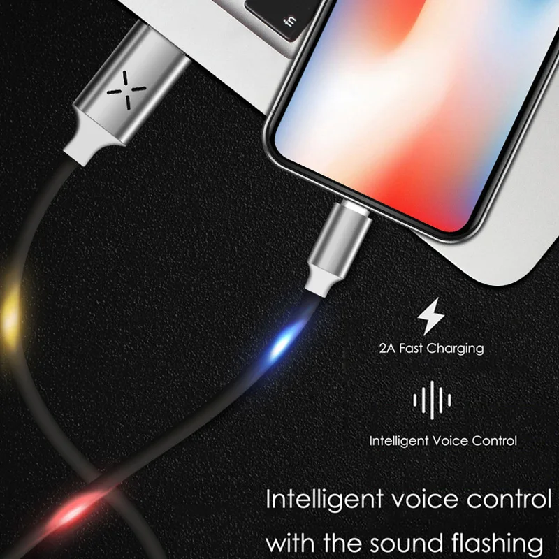 Светящиеся, голосовой контроль вспышки USB кабель L светильник ing кабель Micro type c зарядный кабель звук вспышка светильник Зарядка музыка телефон кабель