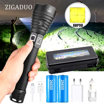 

Most Powerful XHP90 Led Flashlight Usb Zoomable LEDTorch 3 modes Lamp 18650 or 26650 Rechargeable Battery for Camping
