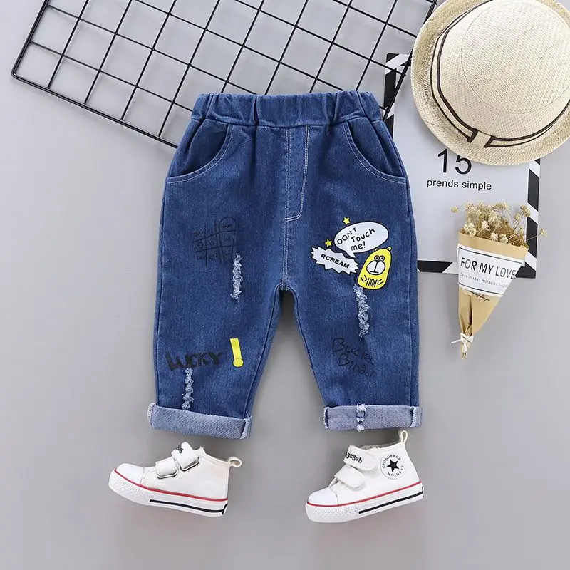  Kid 6Baby Boy Girl Pants 0-4T New Autumn Casual Fashion Toddler Baby Cartoon Printing Jeans Kids Tr