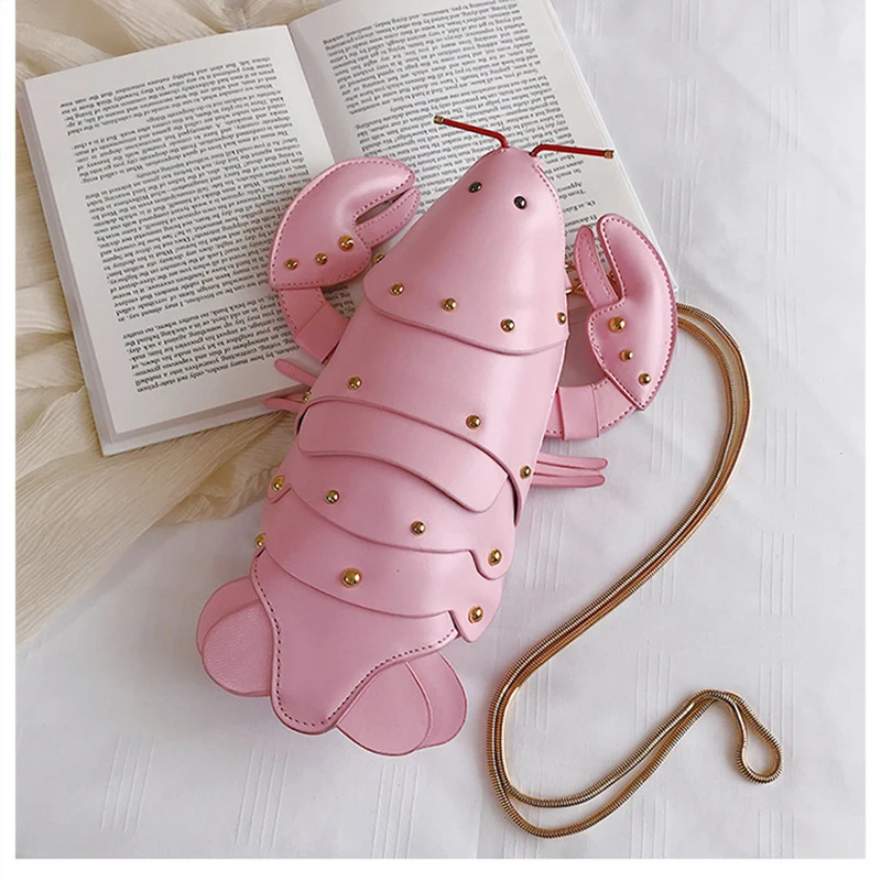 

Cartoon PU Leather Purse Geek Lobster Shoulder Bag Korean Cute Handbag Designer Chains Cross Body Bag Lady Messenger Bolsa