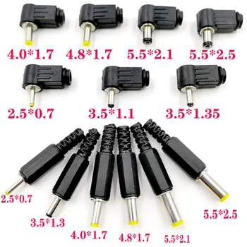

10PC 5.5x2.5 5.5x2.1 4.8x1.7 4.0x1.7 3.5x1.35 3.5x1.1 2.5x0.7 mm Male DC Power Plug Connector Angle 90 180 degree L Shaped Plugs