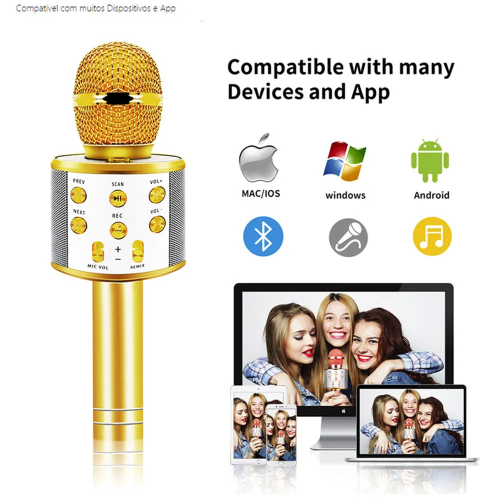 WS858 Professional Bluetooth Wireless Microphone Karaoke Speaker KTV Music Player Singing Recorder Handheld Microphone