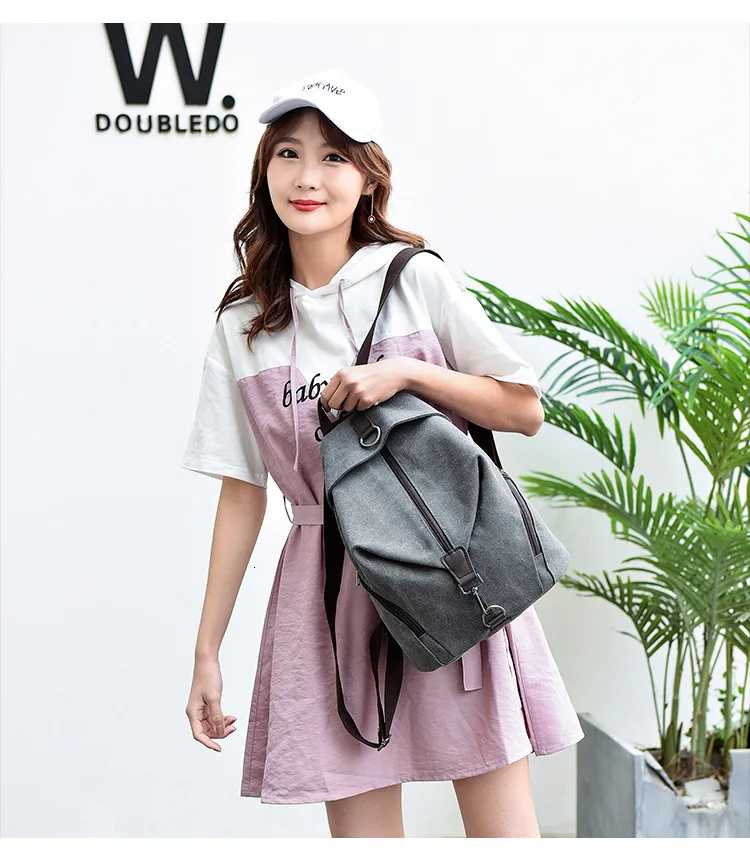 Female Vintage Canvas Backpack Women Casual Bag Anti-theft School Bags For Teenage Girls Women's Small Travel Retro Backpacks