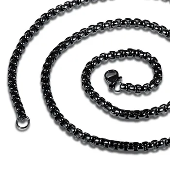 

5 PCS/Lot Classical Men's Black Box Chain Necklaces 3 -4MM Wide 55 CM Long With Extended Chain Stainless Steel All Match GL744