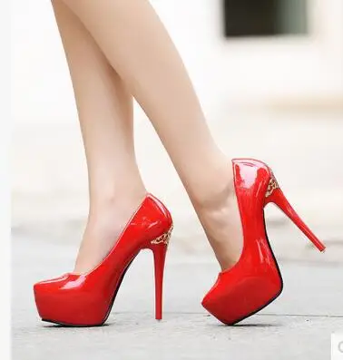 

2016 New Style Star Patent Leather Ultra-High-Heel Waterproof Platform 14cm High Heel Shoes WOMEN'S Shoes