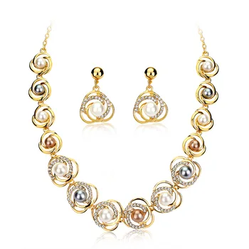 

FUN-BEAUTY European and American Explosion Necklace Set Fashion Saturn Alloy Pearl Necklace Earrings Luxury Ladies Jewelry Set