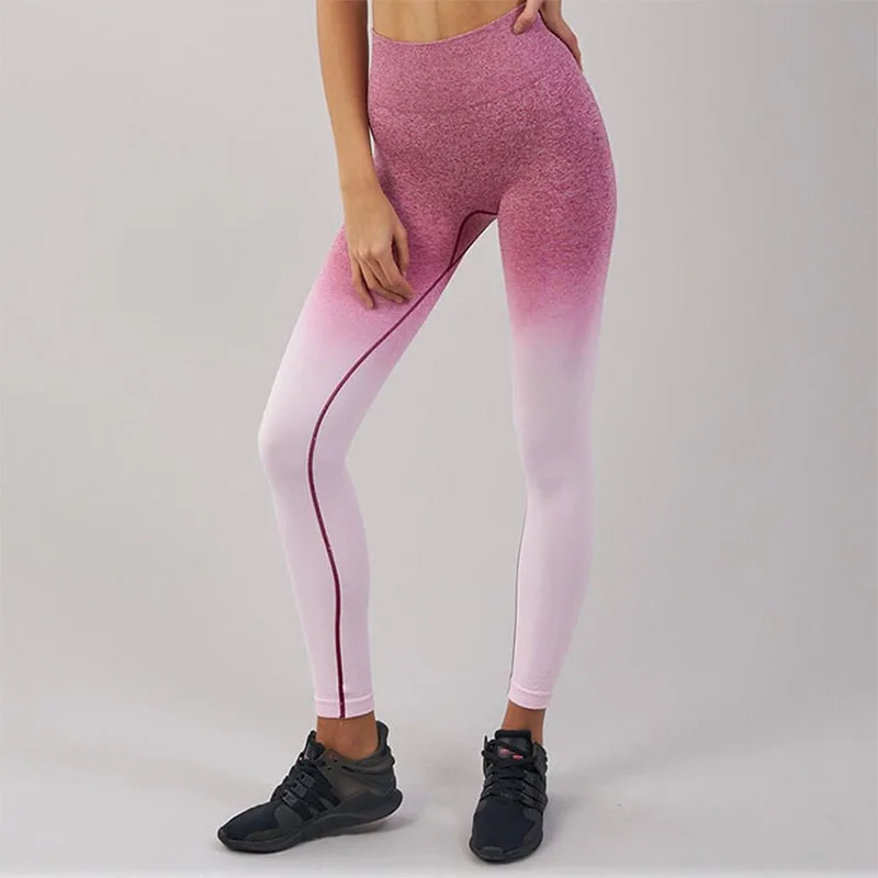 Women Sports Gym Yoga Pants Compression Tights OMBRE Seamless Pants Stretchy High Waist Run Fitness Leggings Hip Push Up