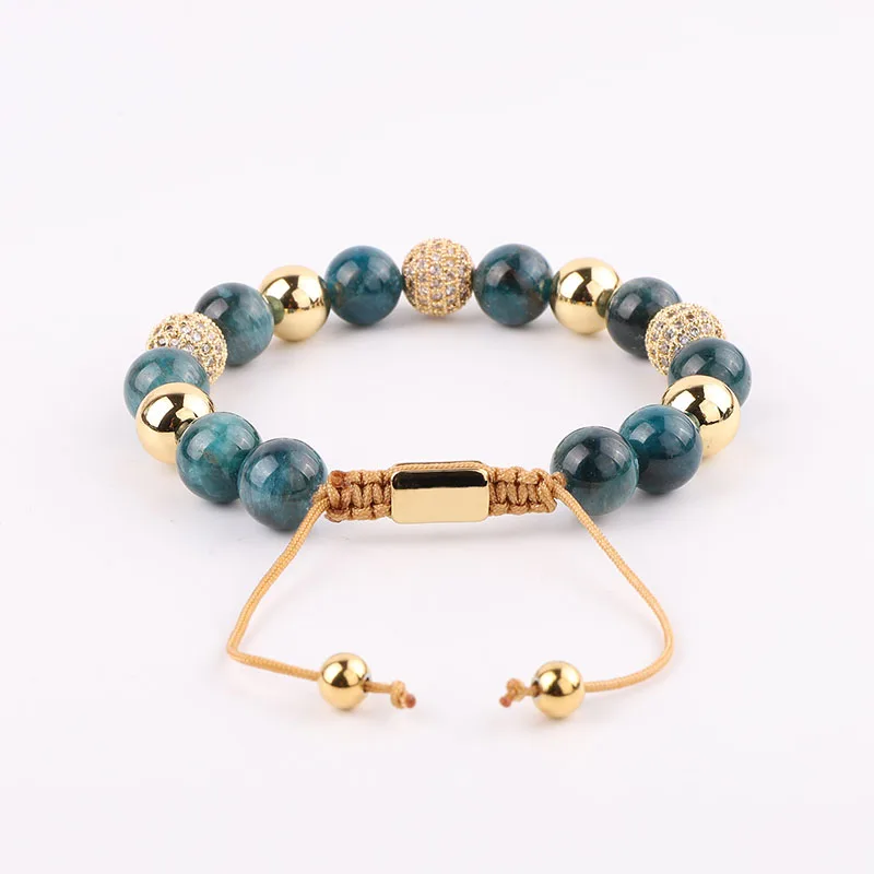 High Quality Luxury CZ Pave Ball Natural Stone Apatite Custom Women Jewelry Macrame Bracelet - Image 2