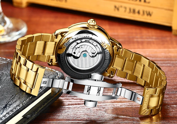 Супер механические, стильные полые часы диск, KINYUED, последняя мода водонепроницаемые светящиеся Мужские автоматические механические часы