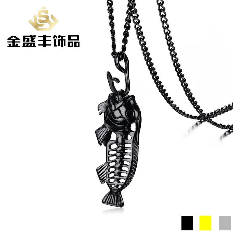 

AliExpress Accessories Fashion Man Fish Bones Pendant Skeleton Fish-skeleton Hanger Titanium Steel Necklace Pn-884