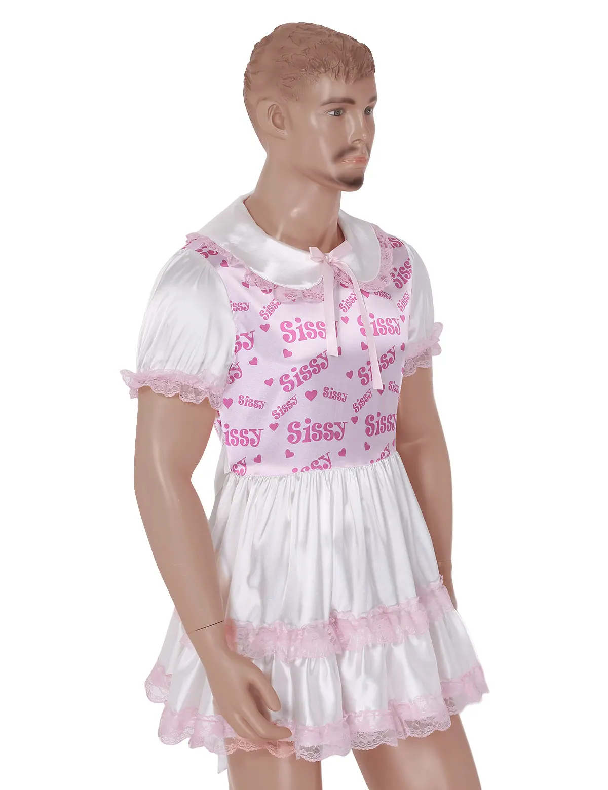 MSemis, мужское платье, блестящее, атласное, кукольный воротник, кружево, пышные рукава, сексуальное нижнее белье, платье для трансвеститов, Клубная одежда, костюм