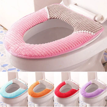 

1Pcs Warm Padded Toilet Seat Corduroy Autumn and Winter Waterproof PU Stripe Seat Pad Sticky Thick Toilet Pad