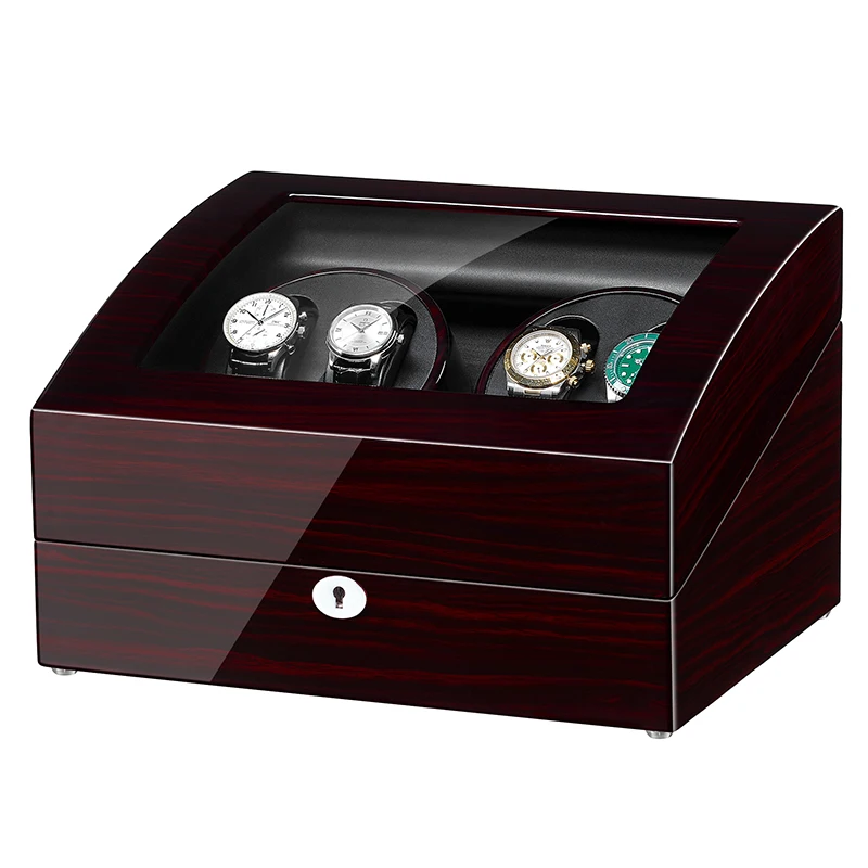 

JQUEEN 4 Automatic Ebony Baking Finish Watch Winder with 6 Storage Case Modes For Mechanical Watch