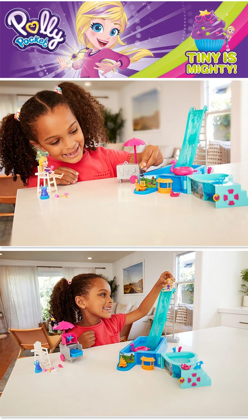 Оригинальные Polly Pocket, Новое поступление, куклы для девочек, мини-игрушки, маленький мир, летний праздник, парк, Splashtastic, бассейн, сюрприз, игрушки FTP75