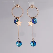 

s925 sterling silver sapphire star earrings Korean fashion geometric long stud earrings ear accessories jewelry for women 2021