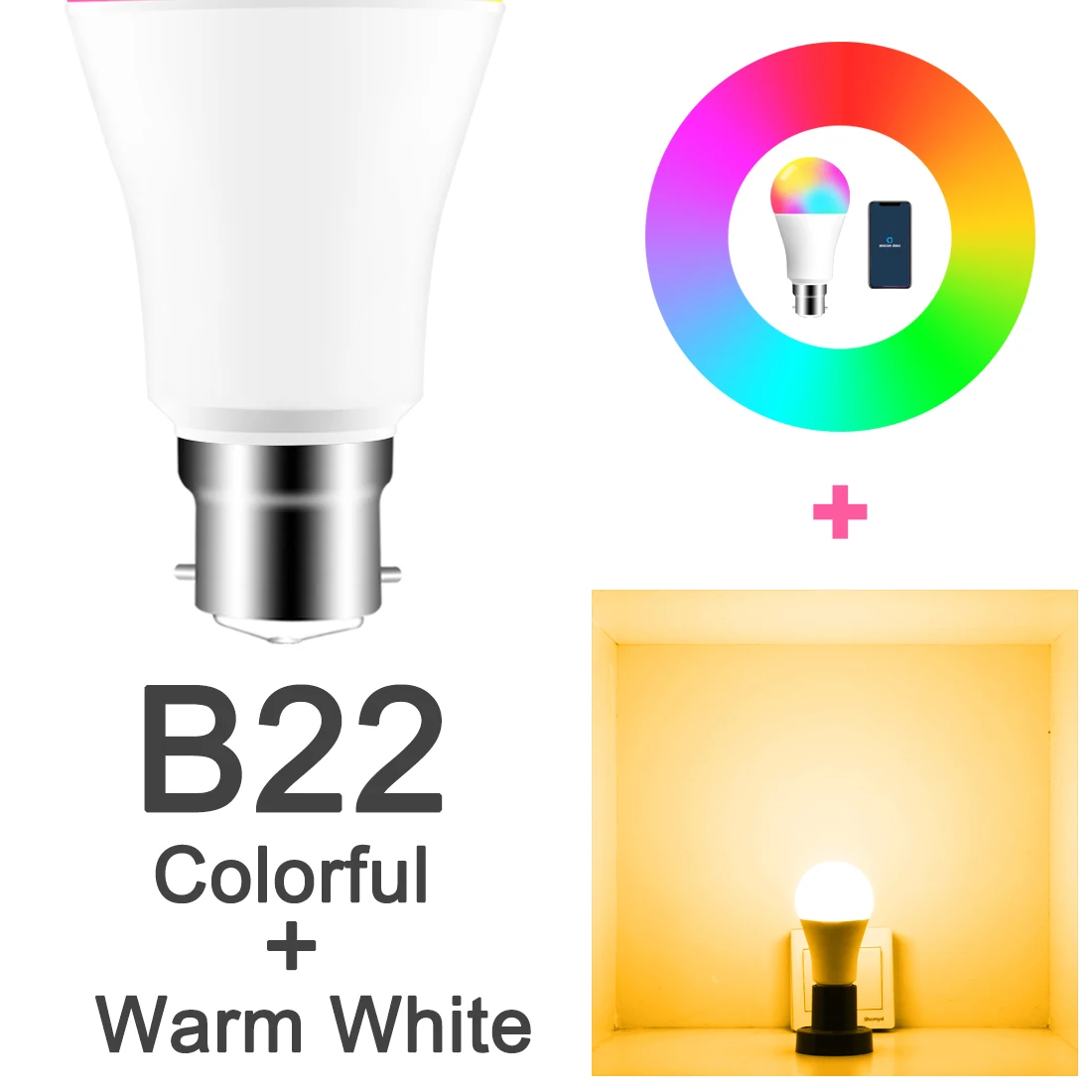 E27 B22 Wifi умный светодиодный светильник лампа 15 Вт умный предупреждающий светильник светодиодный светильник с регулируемой яркостью управление через приложение работа с Alexa Google Assistant - Испускаемый цвет: B22 RGB warm white