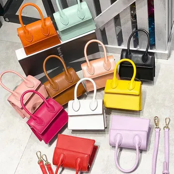 

Mini Small Bags Solid Color Square Bag Crocodile Pattern PU Leather Handbag Postmen Top-Handle Pack For Women Ladies Purse 2019