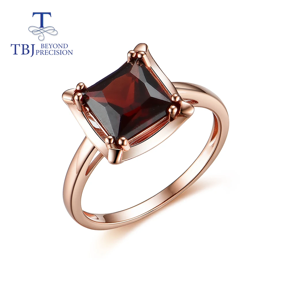 Garnet ring natural gemstone aquare 8.0mm in 925 sterling silver fine jewelry for women Wedding wear new design 2020 TBJ Garnet ring natural gemstone aquare 8.0mm in 925 sterling silver fine jewelry for women Wedding wear new design 2020 TBJ
