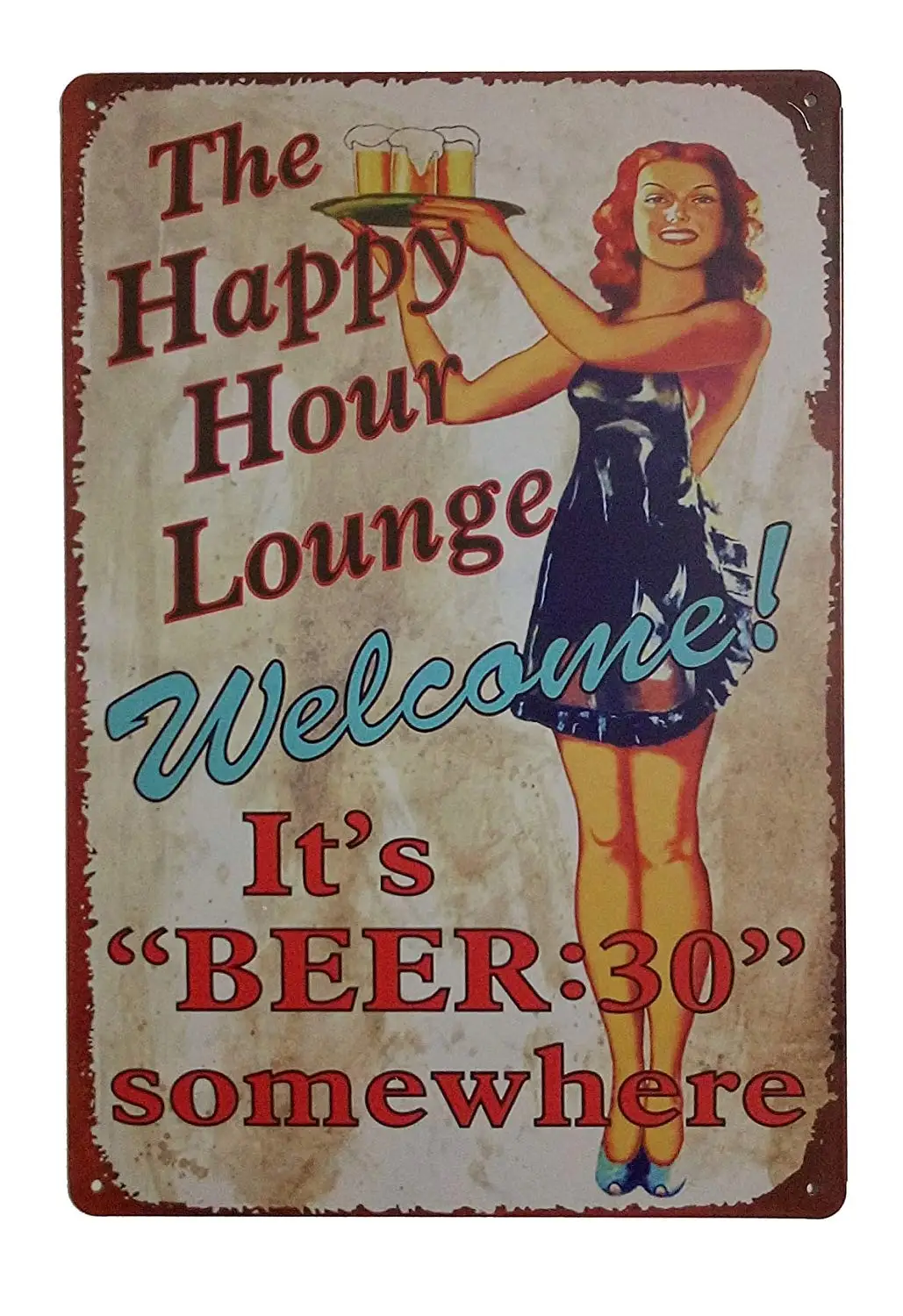 The Happy Hour Lounge Welcome! It's Beer Retro Vintage Decor Metal Tin Sign 12 X 8 Inches | Дом и сад