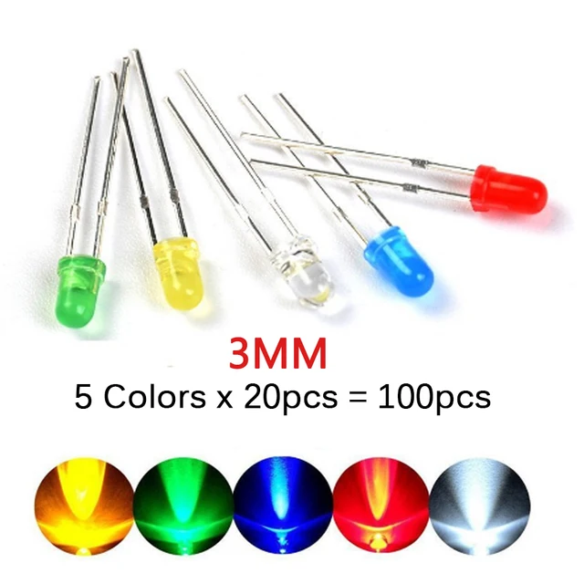 100pcs/200pcs 3mm 5mm LED Diode Assorted Kit White Green Red Blue Yellow Orange F3 F5 Leds Light Emitting Diodes electronic kit 3mm-kit-100pcs