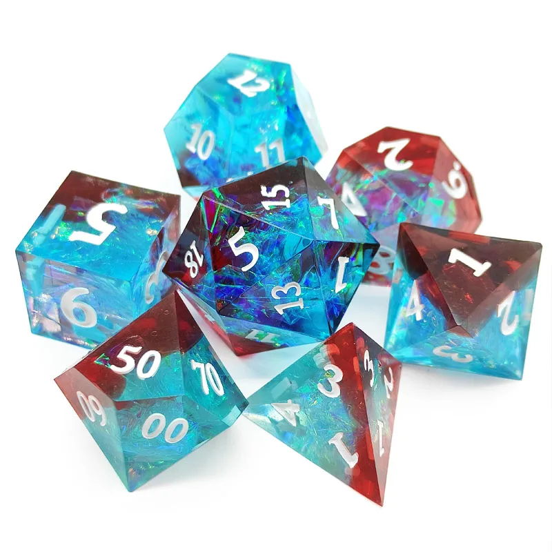 Venda quente 7 peças/set de d20 multi-facetado resina acrílico dice conjunto dnd rpg jogo de tabuleiro entretenimento dados afiados