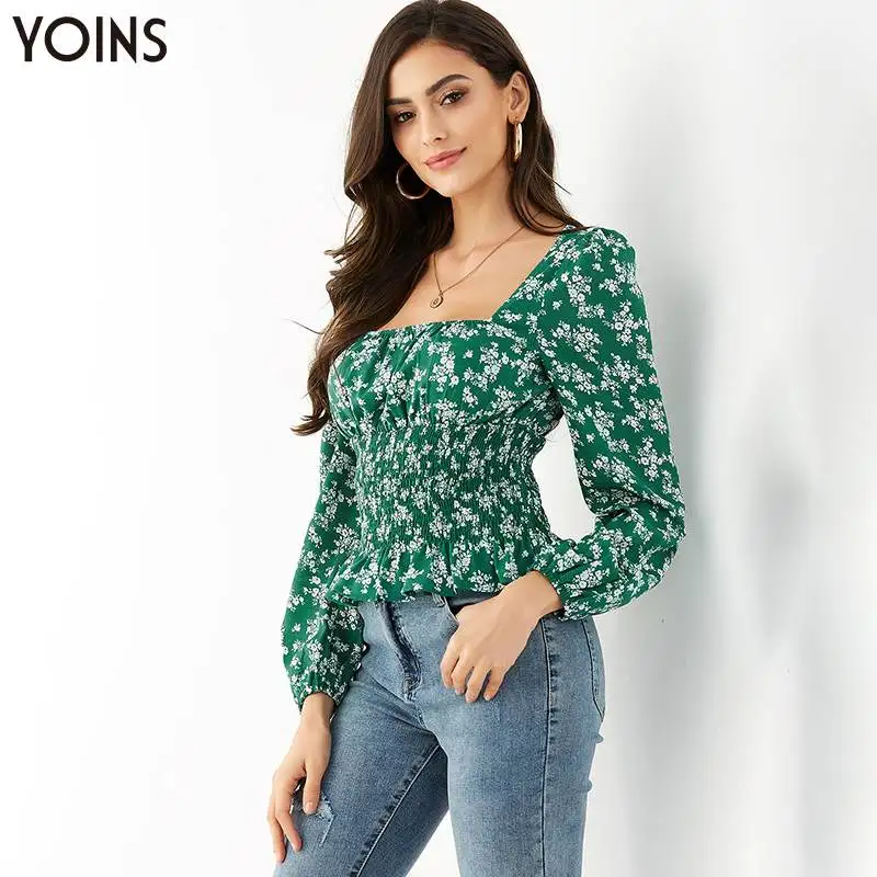 YOINS 2019 весна осень зима женская блузка случайный гофрированный подол бязь