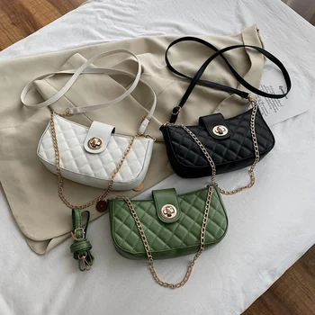 

Youth Ladies Simple Versatile Bag Women Chain Handbag Tote Lattice Pattern PU Leather Lady Elegant Shoulder Bags