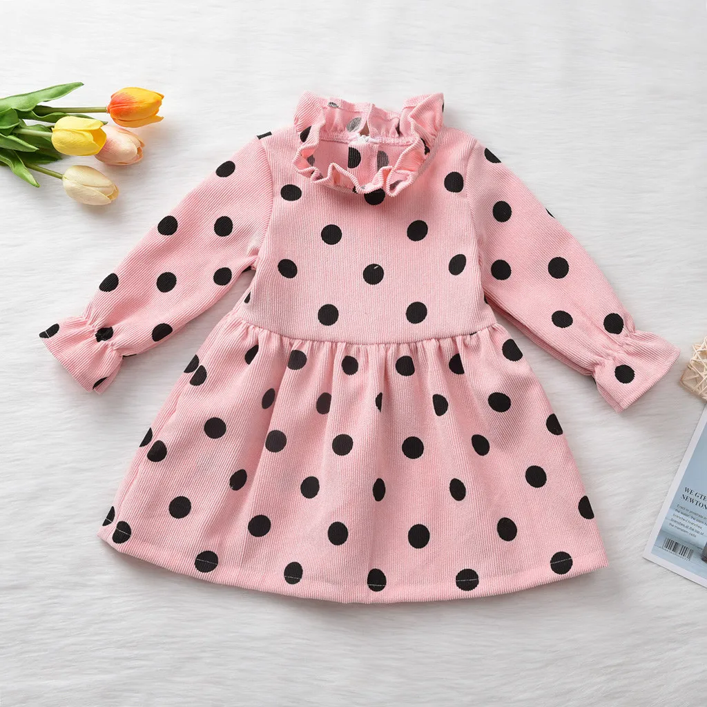 Одежда для маленьких девочек vestidos bebe festa/платье принцессы в горошек с оборками для маленьких девочек вечерние, повседневные платья с длинными рукавами