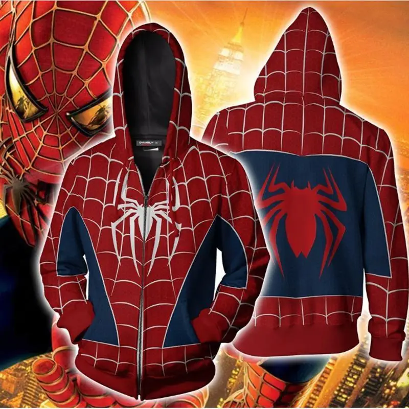 BIANYILONG Autumn Winter 3D Print Spider-man PS4 Suit (Tobey Maguire - Sam Raimi 2002 Movie) Cosplay Zip Up Hoodie Jacket | Мужская