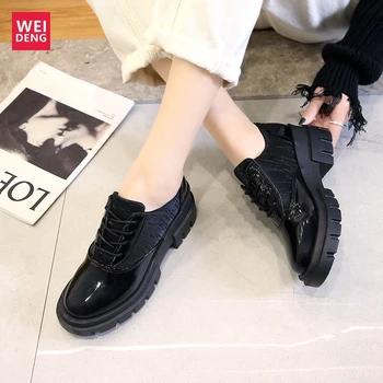 

Weideng Casual Retro Classic Ankle Martin Boots Women Working Shoes Heels Lace Up High Quality Increase 6 Cm British style