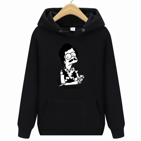 Толстовки ESCOBART Simpson, мужская толстовка с капюшоном, женские свитшоты, негабаритный черный цвет, Осень-зима, хип-хоп, мужские толстовки, толстовка - Цвет: Черный