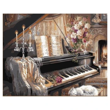 

Retro Piano DIY Digital Oil Painting By Numbers Hand Painted Painting Home Decor