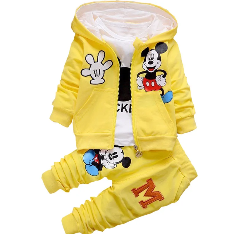Комплекты одежды с Микки Маусом для мальчиков весеннее хлопковое пальто с капюшоном и длинными рукавами+ рубашка+ штаны, комплект детской одежды из 3 предметов комплект одежды для детей - Цвет: ST004-Yellow