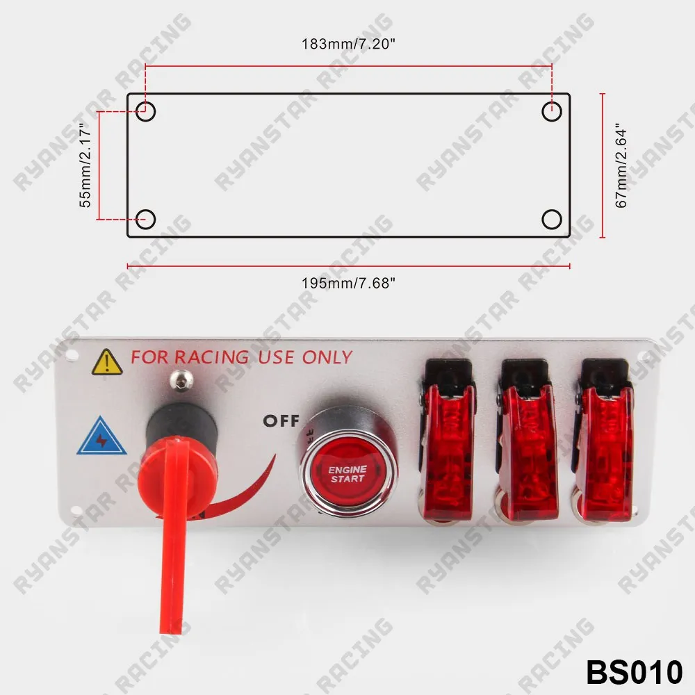 

Racing Car Ignition Switch Panel Auto 12V LED Toggle Ignition Switch Panel Engine Start Push Btns Kit Set BS010