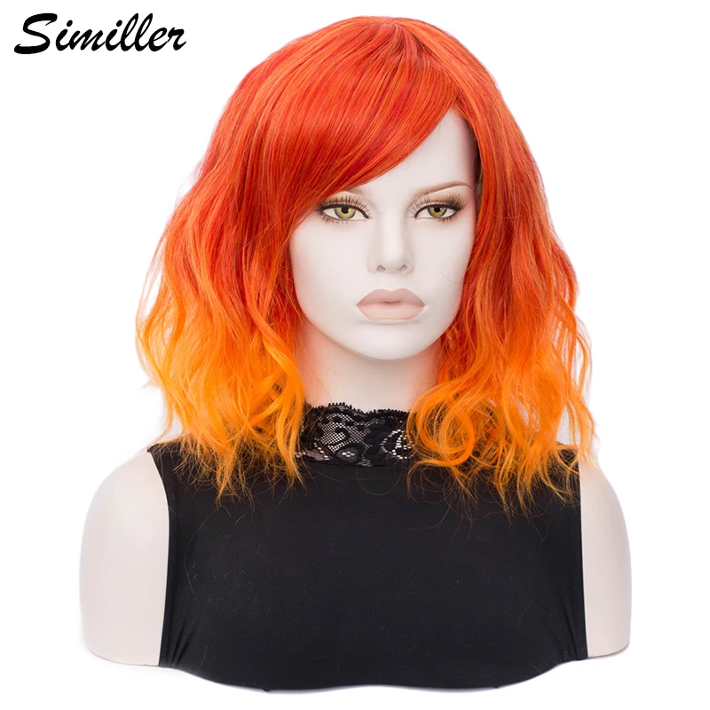 

Similler Short Women Synthetic Wigs with Bangs Orange Root Ombre Hair Heat Resistance Short Wig for Halloween Cosplay