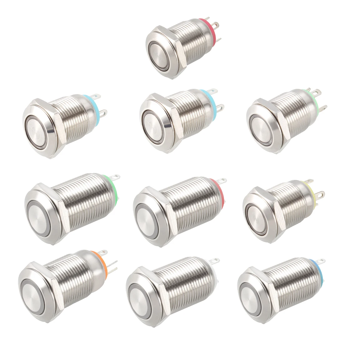 

uxcell Push Button Switch 24V Momentary/Latching Metal 12mm Mounting Diameter 1NO Red/Green/Blue/White/Yellow LED Light