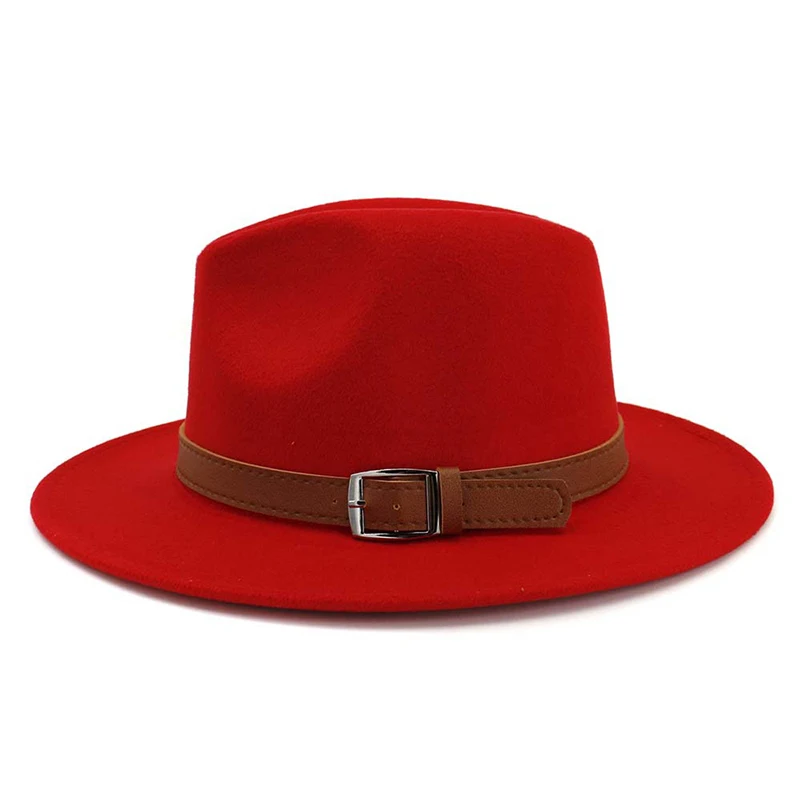 FS Sombreros винтажная фетровая шляпа для женщин и мужчин с широкими шерстяными полями розовые шапки для улицы Регулируемая Повседневная джазовая Кепка с поясом