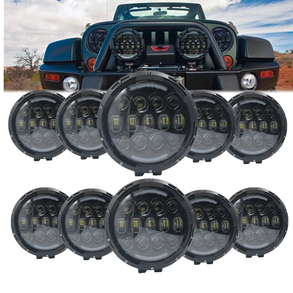 105 Вт 7 дюймовые светодиодные рабочие огни круглые Hi Low SUV ATV мотоциклетные белые DRL фары автомобильные аксессуары 10 шт