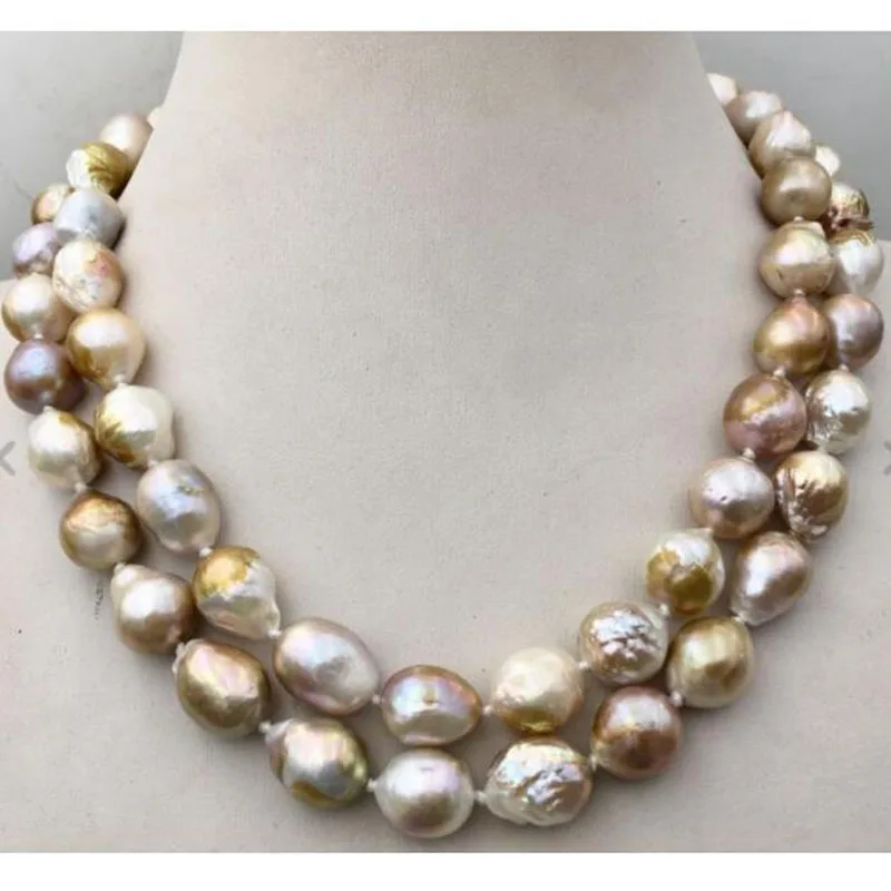 

NEW long 34" 12-15mm baroque multicolor South China Sea pearl necklace jj