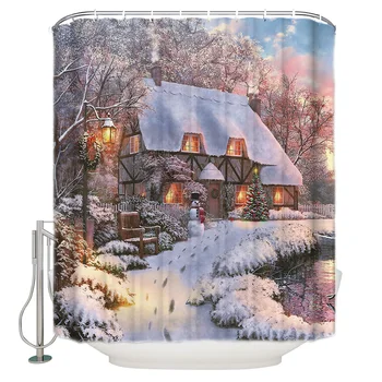 

Vintage Mordern Design Printed Bath Curtain Christmas Snow Night Oil Painting Shower Curtain Polyester Fabric 3d Curtains