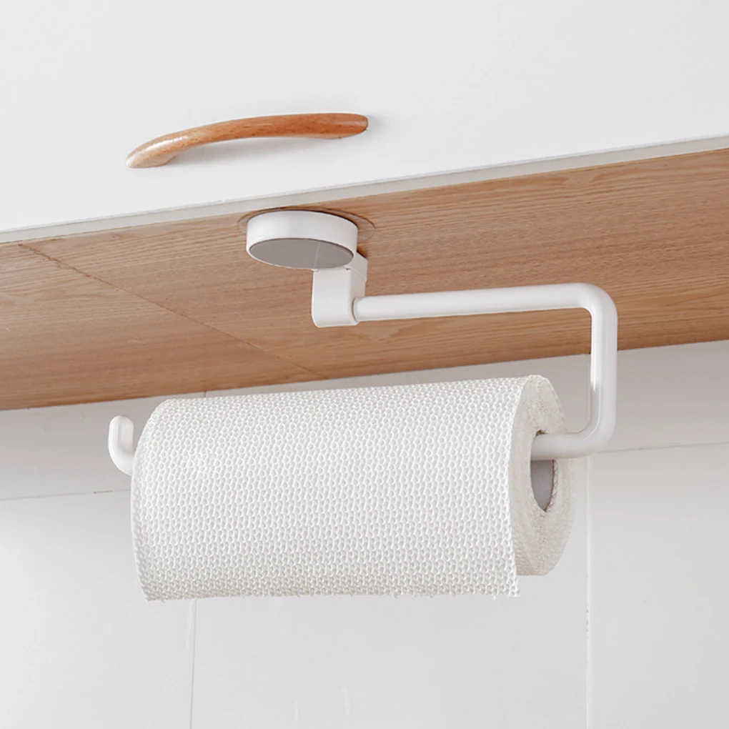 Toilet Paper Holder Kitchen Towel Hook Bathroom Sucker Rack Rotatable Wall-mounted Roll Paper Shelf Organizer