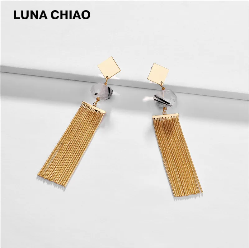 LUNA CHIAO, медь латунь, цепочка в виде змеи, бахрома, висячие серьги, натуральный камень, массивные серьги для женщин - Окраска металла: White