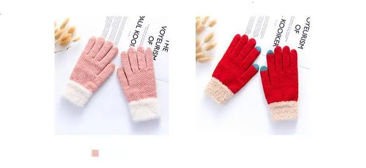Перчатки для сенсорного экрана, женские зимние, сохраняющие тепло, утепленные, вязаные перчатки, милые, шерстяные, имитирующие плюш, норка, пять пальцев, Hiver Femme