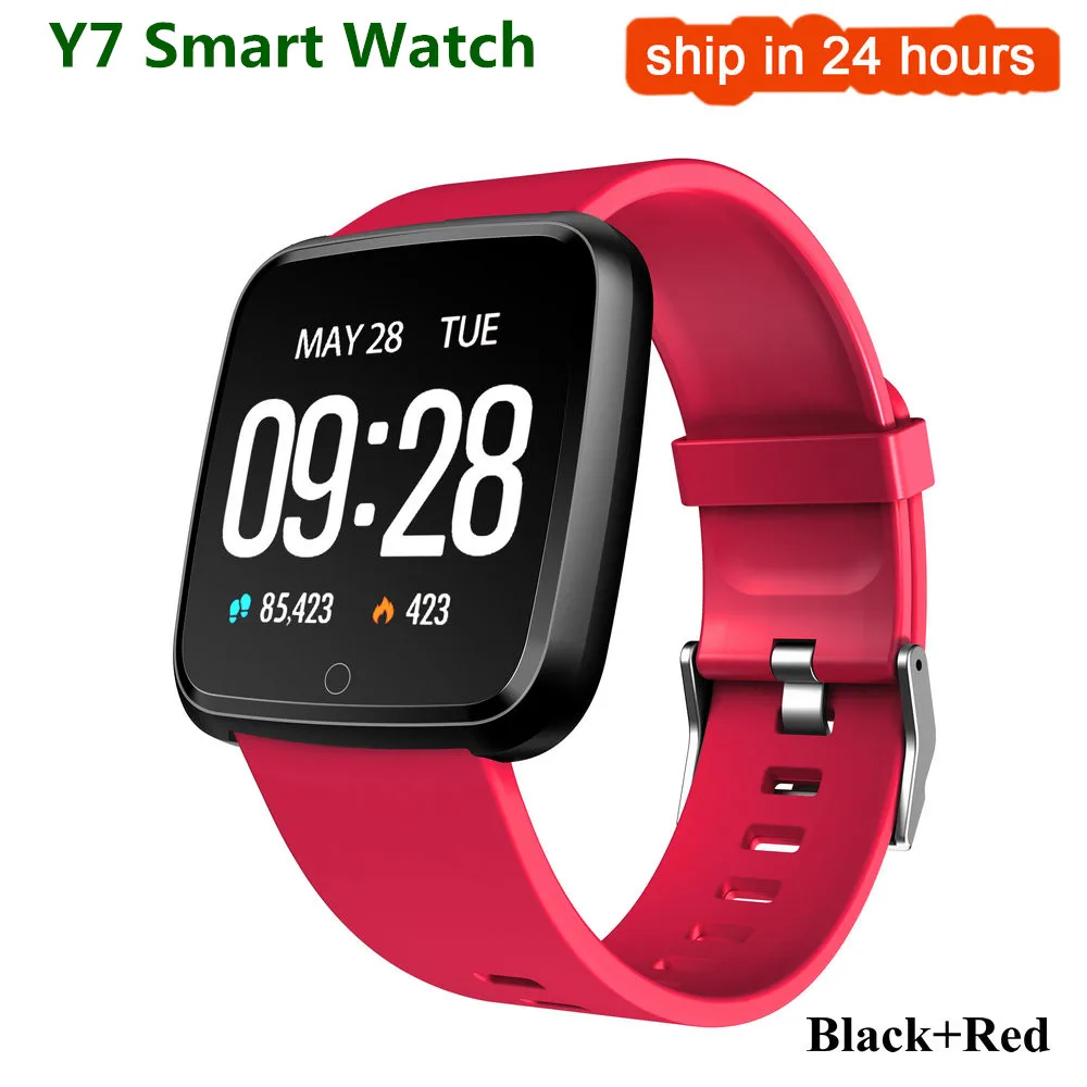 Black Red Y7 Y7 Смарт часы браслет кровяное давление кислородный спортивный трекер smartwatch водонепроницаемый монитор сердечного ритма браслет для мужчин и женщин - Цвет: Black Red Y7