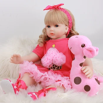 

60cm Reborn Baby Doll With Red Dress Realistic Lifelike Cute Newborn Babies Dolls Toddler Cloth Body Princess Toy For Kids