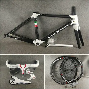 

3K Matte Black White Colnago C60 carbon road frame+Handlebar+Saddle+Bottle cages+50mm carbon wheelset with Novatec A271 hubs