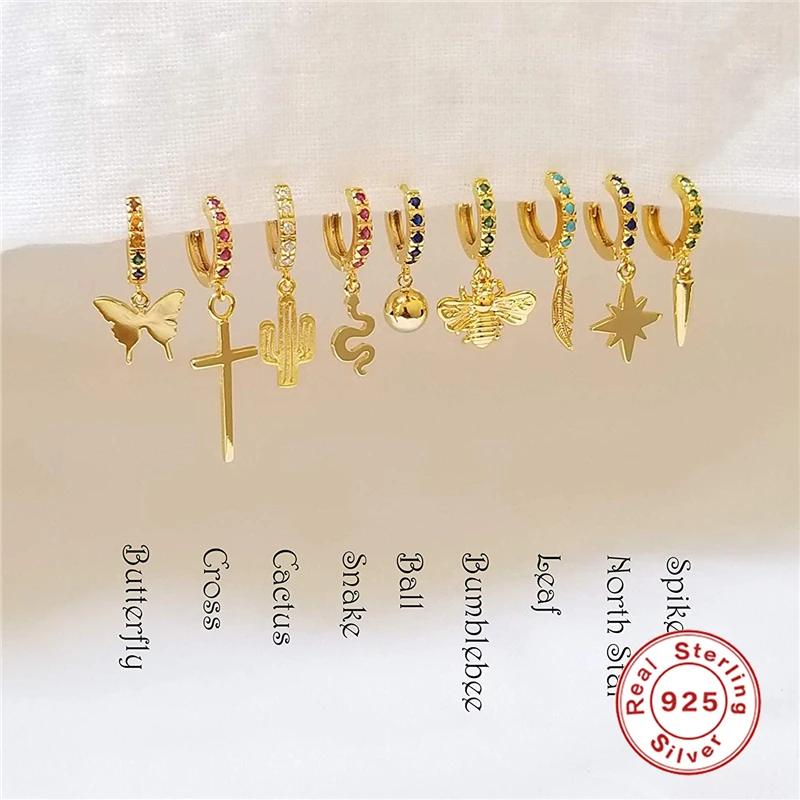 1 шт., Ушные Кольца, 925 пробы, серебряные Подвесные серьги-гвоздики, серьги для женщин, Бабочка, крест, анис, звезда, подвеска в виде змеи, серьги-гвоздики A30