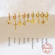 1 шт., Ушные Кольца, 925 пробы, серебряные Подвесные серьги-гвоздики, серьги для женщин, Бабочка, крест, анис, звезда, подвеска в виде змеи, серьги-гвоздики A30
