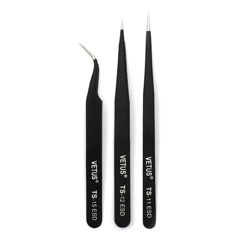 VETUS TS Stainless Steel Eyelashes Tweezers Anti-static Professional Volumn Eyelash Extension Eyebrow Makeup Tool 2