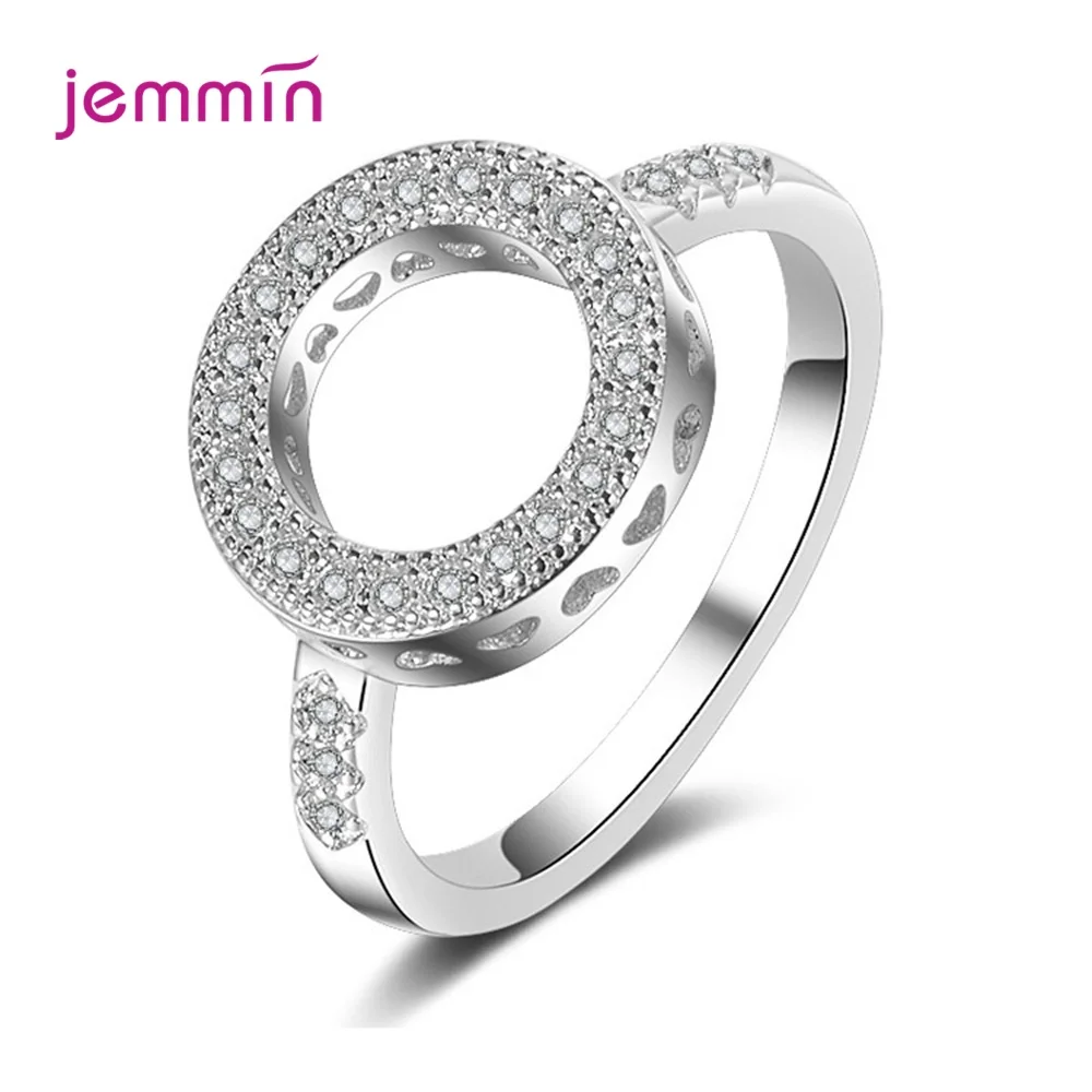 925-Sterling-Silver Rings Jewelry Crystals Women Zircon AAA Round Party for Girl Geometric